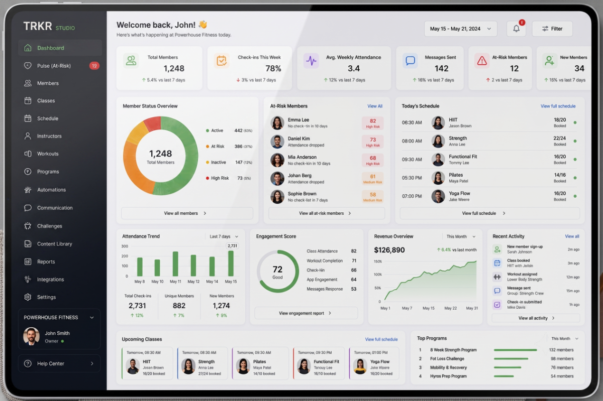 TRKR Studio dashboard